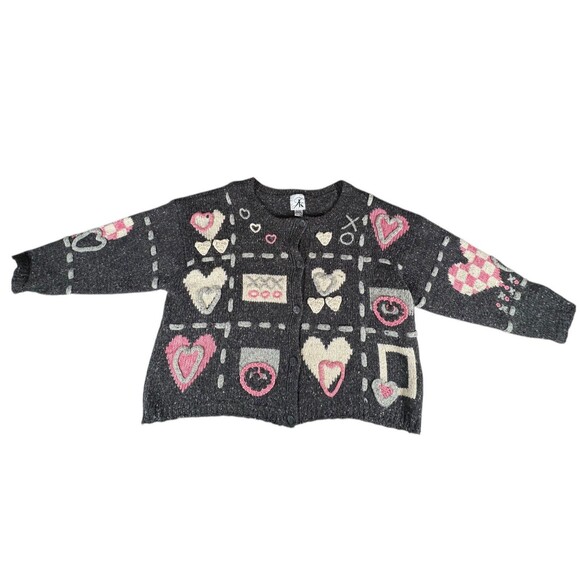 Vintage Wool Angora Blend Sweater Button Up Cardigan JK America Love Hearts XOXO - Picture 14 of 16